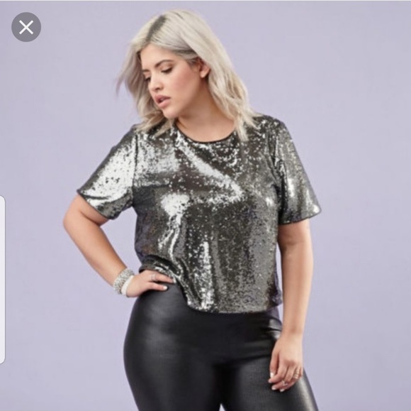 black plus size sequin tops
